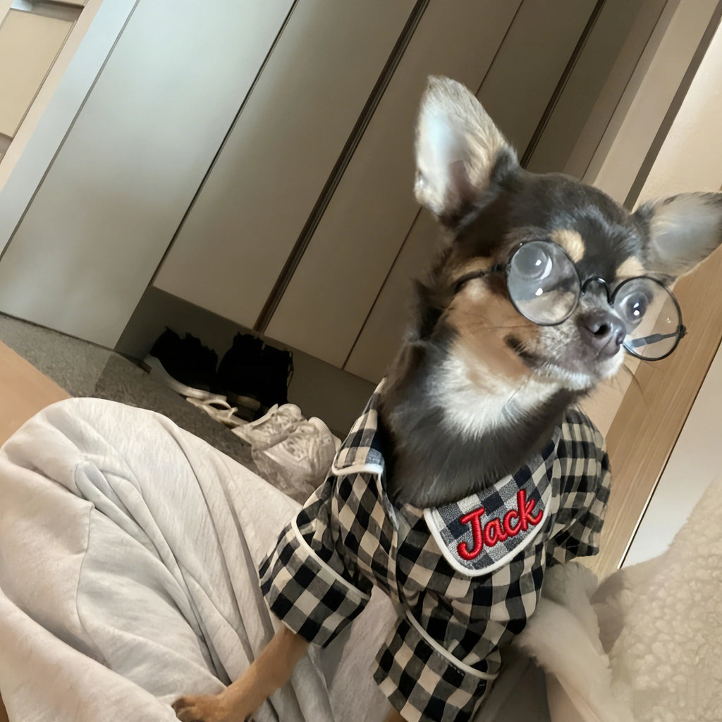Personalized Embroidered Name Cotton-Linen Plaid Dog Pajamas | inCloth70
