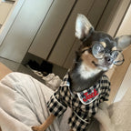 Personalized Embroidered Name Cotton-Linen Plaid Dog Pajamas | inCloth70