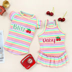 Personalized Name Pet Summer Rainbow Striped Dress | inCloth69